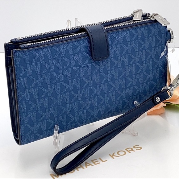 MICHAEL KORS LARGE DOUBLE ZIP WRISTLET DK CHAMBRAY - Picture 7 of 15